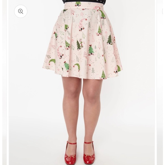 Retrolicious Dresses & Skirts - Retrolicious Pink & Christmas Tree Skater Skirt 3X